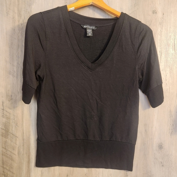 Athleta Step Forward Sweatshirt Tee V-Neck Black Athletic Shirt XXS/TTP - Picture 5 of 10